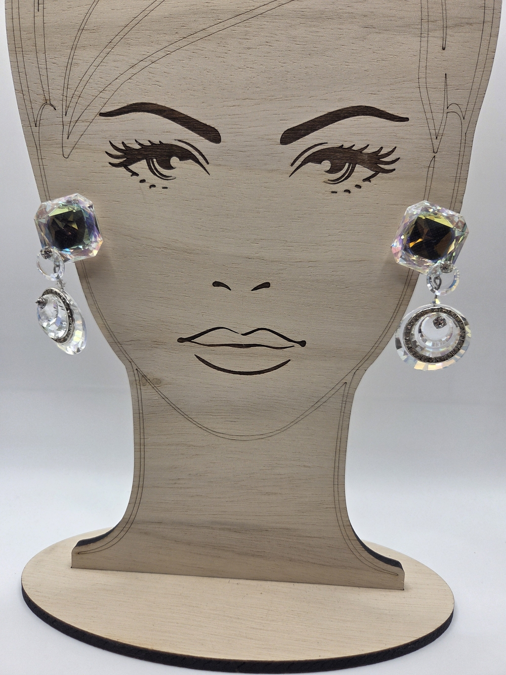 1698. Iridescent Crystal Drop Clip On Earrings